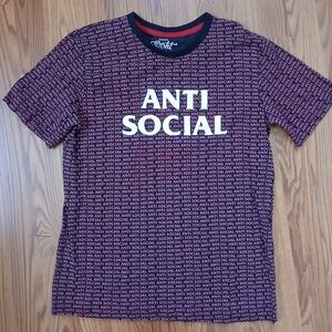 Eighty‎ Eight Brand T-Shirt Kids Medium Black Red Anti Social All Over Print Tee